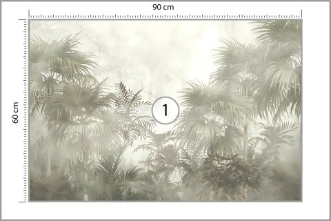 Fototapeta Tropical Trees And Leaves In Foggy Forest Wallpaper Design - 3D