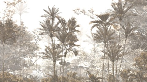 Fototapeta Tropical Trees And Leaves Wallpaper Design In Foggy Forest - 3D
