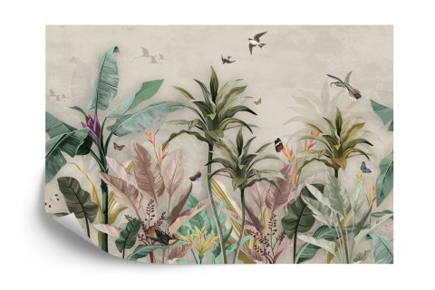 Fototapeta Wallpaper Palm Tropical Forest Vintage Jungle Pattern With Birds