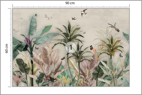 Fototapeta Wallpaper Palm Tropical Forest Vintage Jungle Pattern With Birds