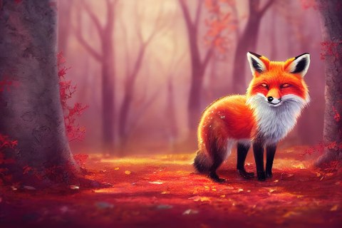 Fototapeta Woodland Fox In Autumn, Created With Ai, Artificial Intelligence