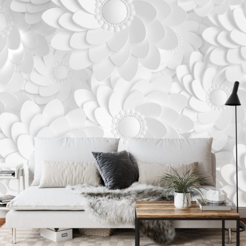 Fototapeta Beautiful, Elegant Paper Flower In The Style Of Hand-Made On A White Wall. 3D , 3D Rendering.