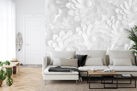 Fototapeta Beautiful, Elegant Paper Flower In The Style Of Hand-Made On A White Wall. 3D , 3D Rendering.