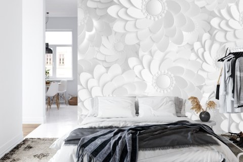 Fototapeta Beautiful, Elegant Paper Flower In The Style Of Hand-Made On A White Wall. 3D , 3D Rendering.