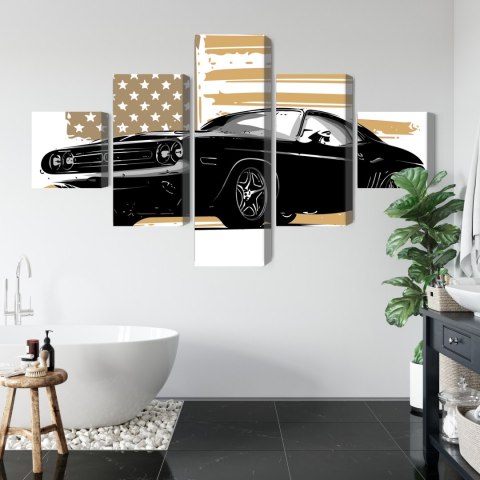 Obraz Wieloczęściowy Amerykański Muscle Car Z Flagą Usa W Tle