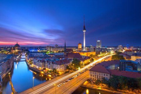 Obraz Wieloczęściowy Panorama Berlina O Zachodzie Słońca