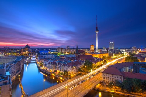 Obraz Wieloczęściowy Panorama Berlina O Zachodzie Słońca