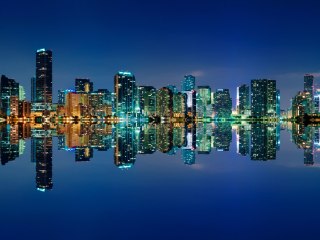 Obraz Wieloczęściowy Panorama Miami Nocą