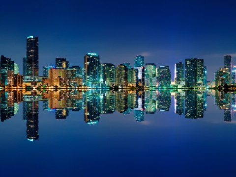 Obraz Wieloczęściowy Panorama Miami Nocą