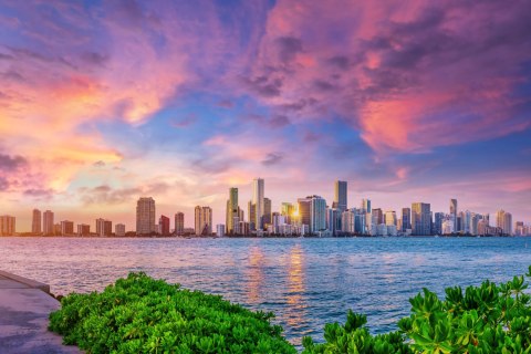 Obraz Wieloczęściowy Panorama Miami Podczas Zachodu Słońca