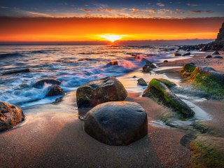 Obraz Wieloczęściowy Zachód Słońca Na Plaży 3D