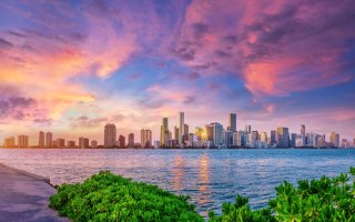 Obraz Wieloczęściowy Panorama Miami Podczas Zachodu Słońca