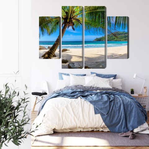 Obraz Wieloczęściowy Tropikalna Plaża Z Palmą 3D