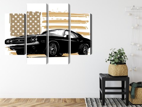Obraz Wieloczęściowy Amerykański Muscle Car Z Flagą Usa W Tle