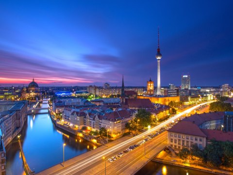 Obraz Wieloczęściowy Panorama Berlina O Zachodzie Słońca