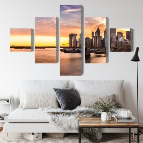 Obraz Wieloczęściowy Panorama Mostu Brooklińskiego O Zachodzie Słońca